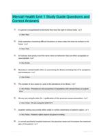 Mental Health Unit 1 Study Guide Questions and Correct Answers