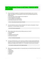 EMT Readiness Exam 4 ACTUAL TOPICS WITH ANSWERS