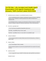 CA PSI Site - Life, Accident and Health Agent Examination (Life Agent)| Questions and Answers, 100% Correct| Latest 2023/2024