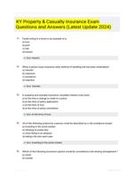 KY Property & Casualty Insurance Exam Questions and Answers (Latest Update 2024)