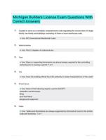 Michigan Builders License Exam Questions With Correct Answers 