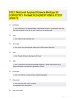 BTEC National Applied Science Biology 39 CORRECTLY ANSWERED QUESTIONS LATEST UPDATE