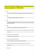 Iowa Commercial Applicator License question n answers graded A+ 2024/2025