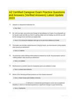 AZ Certified Caregiver Exam Practice Questions and Answers (Verified Answers) Latest Update 2023