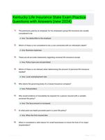 Kentucky Life Insurance State Exam Practice Questions with Answers (new 2024)