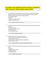 Accident and Health Insurance Exam Questions with Answers (230 Quest) Latest 2024