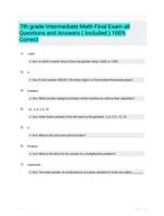 7th grade Intermediate Math Final Exam all Questions and Answers ( Included ) 100% Correct