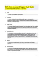 DCF: Child Abuse and Neglect Study Guide Questions and Correct Answers