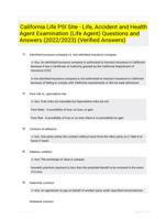 California Life PSI Site - Life, Accident and Health Agent Examination (Life Agent) Questions and Answers (2022/2023) (Verified Answers)