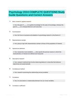 Psychology 2024 COMPLETE QUESTIONS Study Guide Questions and Correct Answers