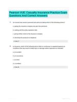 Pearson VUE: Casualty Insurance Practice Exam Questions And Correct Answers