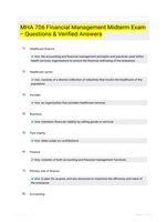 MHA 706 Financial Management Midterm Exam – Questions & Verified Answers