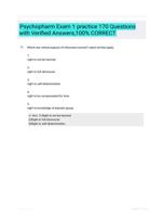 Psychopharm Exam 1 practice 170 Questions with Verified Answers,100% CORRECT