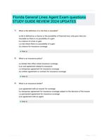 Florida General Lines Agent Exam questions STUDY GUIDE REVIEW 2024 UPDATES