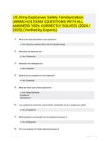 US Army Explosives Safety Familiarization (AMMO-63) EXAM {QUESTIONS WITH ALL ANSWERS 100% CORRECTLY SOLVED} (2024 / 2025) (Verified by Experts)