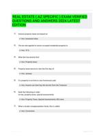 REAL ESTATE ( AZ SPECIFIC ) EXAM VERIFIED QUESTIONS AND ANSWERS 2024 LATEST EDITION