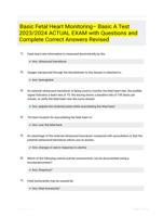 Basic Fetal Heart Monitoring– Basic A Test 2023/2024 ACTUAL EXAM with Questions and Complete Correct Answers Revised