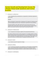 Human Growth and Development Across the Lifespan Study Guide Questions and Correct Answers