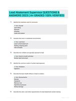 Lead Abatement Supervisor QUESTIONS & ANSWERS 2023 ( A+ GRADED 100% VERIFIED)