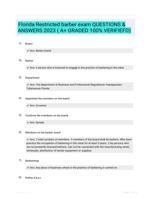 Florida Restricted barber exam QUESTIONS & ANSWERS 2023 ( A+ GRADED  100%  VERIFIEFD)