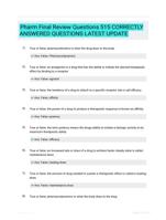 Pharm Final Review Questions 515 CORRECTLY ANSWERED QUESTIONS LATEST UPDATE