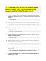 ACI Concrete Field Technician - Grade 1 Exam Questions with 100% correct Answers ( A+ GRADED LATEST UPDATE 2024/2025).