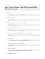 Pool Operator Exam JUNE 2023 Solved 100% Correct answers