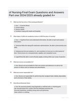 of Nursing-Final Exam Questions and Answers Part one 2024/2025  already graded A+