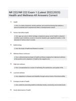 NR 222/NR 222 Exam 1 (Latest 2022;2023) Health and Wellness-All Answers Correct