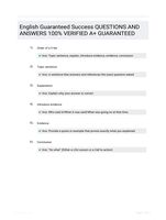 English Guaranteed Success QUESTIONS AND ANSWERS 100% VERIFIED A+ GUARANTEED