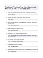 Real Estate Principles Final Exam: Questions & Answers: Updated A+ Score Solution.