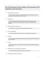 NJ Life Producer Exam Study Life Insurance/105 Questions and Answers