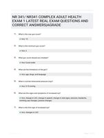 NR 341/ NR341 COMPLEX ADULT HEALTH EXAM 1 LATEST  REAL EXAM QUESTIONS AND CORRECT ANSWERS|AGRADE