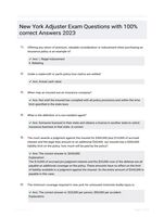 New York Adjuster Exam Questions with 100% correct Answers 2023