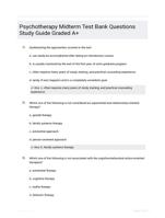 Psychotherapy Midterm Test Bank Questions Study Guide Graded A+