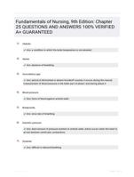 Fundamentals of Nursing, 9th Edition: Chapter 25 QUESTIONS AND ANSWERS 100% VERIFIED A+ GUARANTEED