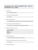 Postal Exam 421 SSA ACADEMY 2021 - BIO171 MICROBIO FULL EXAM