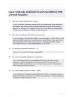 Iowa Pesticide Applicator Exam Questions With Correct Answers 