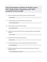 Utah State Master Esthetician Written Exam 2017 Study Guide | Questions  with 100% COMPLETE SOLUTIONS