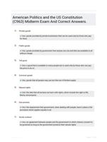 American Politics and the US Constitution (C963) Midterm Exam And Correct Answers.