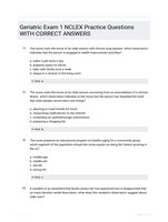 Geriatric Exam 1 NCLEX Practice Questions WITH CORRECT  ANSWERS