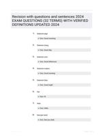 Revision with questions and sentences 2024 EXAM QUESTIONS (32 TERMS) WITH VERIFIED DEFINITIONS UPDATED 2024