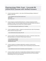 Pharmacology FINAL Exam - Concorde RN (2024/2025) Quizzes with Verified Answers