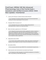 Final Exam: NR566/ NR 566 Advanced Pharmacology Care of the Family Exam |  Questions and Verified Answers (2023/ 2024 New Update)- Chamberlain 