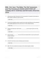 BIBL 104- Quiz: The Bible, The Old Testament, and The Pentateuch EXAM QUESTIONS (87 TERMS) WITH VERIFIED DEFINITIONS UPDATED 2024