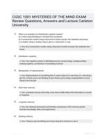 CGSC 1001 MYSTERIES OF  THE MIND EXAM Review  Questions, Answers and  Lecture Carleton  University