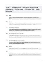 AQA A-Level Physical Education (Anatomy & Physiology) Study Guide Questions and Correct Answers