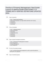 Practice of Property Management- Real Estate Council of Alberta EXAM QUESTIONS (113 TERMS) WITH VERIFIED DEFINITIONS UPDATED 2024