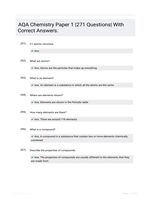 AQA Chemistry Paper 1 |271 Questions| With Correct Answers.