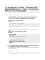 AS Biology (7401/2) Paper 2 Specimen 2014 EXAM QUESTIONS (31 TERMS) WITH VERIFIED DEFINITIONS UPDATED 2024